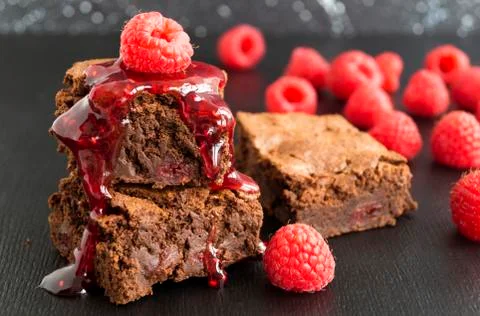 Brownie on a dark background. selective focus Stock Photos