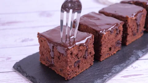 Brownie Dessert Close-Up with Fork Tasting the Cake 스톡 동영상 322924710