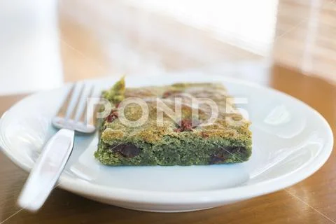Brownie matcha green tea with red bean Stock Photos