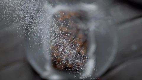 Brownie with nuts. Sprinkle with powdered sugar Stock Footage