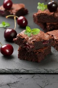 Brownies with cherries Stock Photos