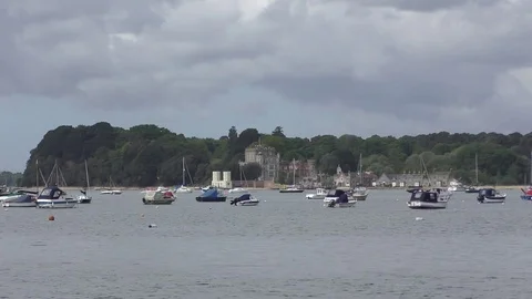 Brownsea Island castle Boats and water 4k 25 fps, 3840x2160 - No Sound Stock Footage