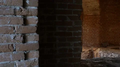 Brownstone Wall Archs Inside of a Monastery Red Brick Wall Bricks Are Fallen Stock Footage 58014093