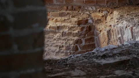 Brownstone Wall Foundation Inside of a Monastery Red Brick Wall Bricks Are Stock Footage 58014005