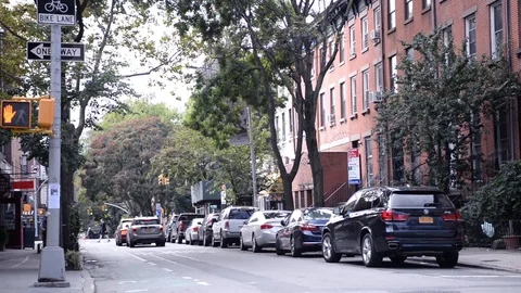 Brownstones on a Brooklyn side street in Brooklyn Heights Stock Footage