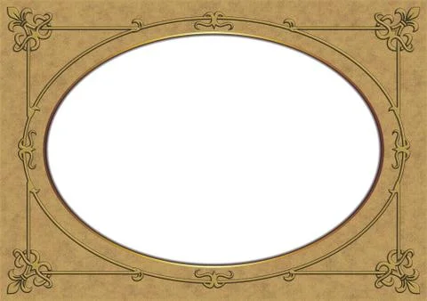 Browny Gold Vintage Frame with Solid White Elipse Copyspace Stock Illustration