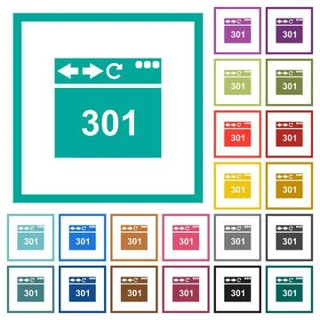 Browser 301 Moved Permanently flat color icons with quadrant frames Stock Illustration