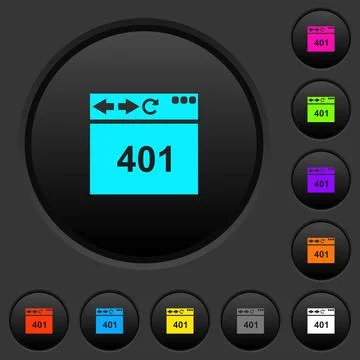 Browser 401 Unauthorized dark push buttons with color icons Stock Illustration