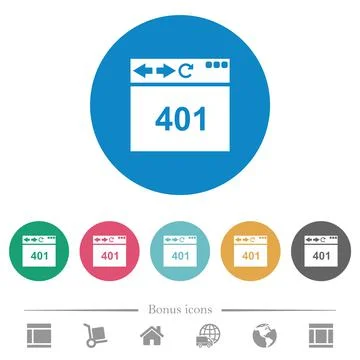 Browser 401 Unauthorized flat round icons Stock Illustration
