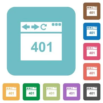 Browser 401 Unauthorized rounded square flat icons Stock Illustration