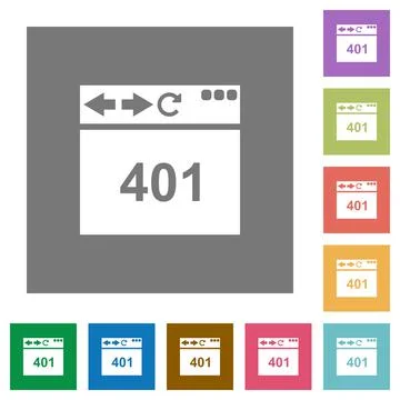 Browser 401 Unauthorized square flat icons Stock Illustration
