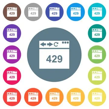Browser 429 Too Many Requests flat white icons on round color backgrounds Ilustración de archivo