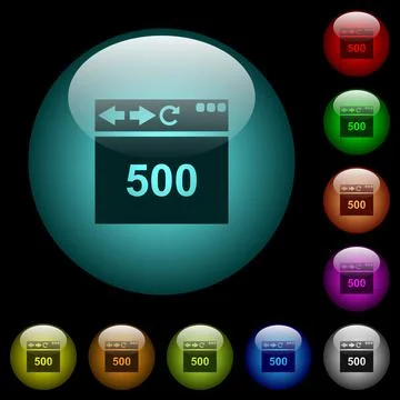 Browser 500 internal server error icons in color illuminated glass buttons Illustrazione stock