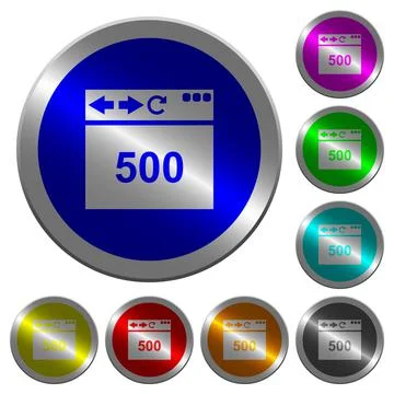 Browser 500 internal server error luminous coin-like round color buttons 스톡 일러스트
