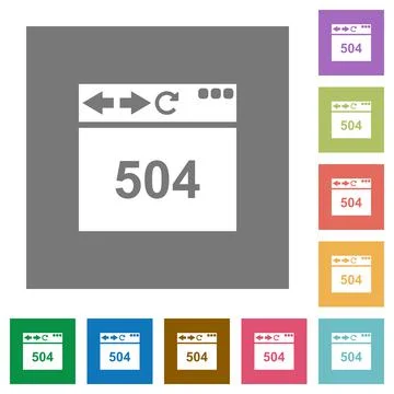 Browser 504 Gateway Timeout square flat icons Ilustración de archivo