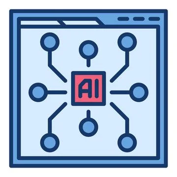 Browser with AI vector Artificial Intelligence Web site colored icon or des.. Stockillustratie