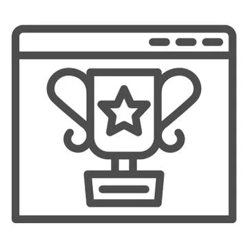 Browser and award cup line icon. Website Ranking in website with cup and star Stock Illustration