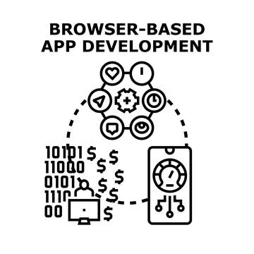 Browser based app development process and coding Ilustração Stock
