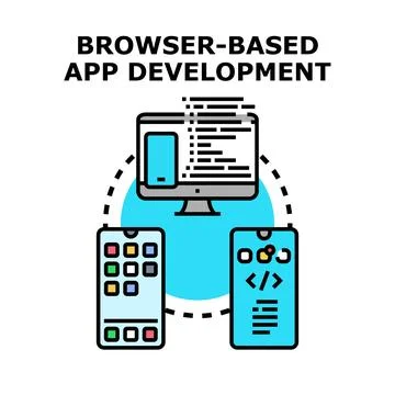 Browser based app development responsive coding creating applications Stock Illustration