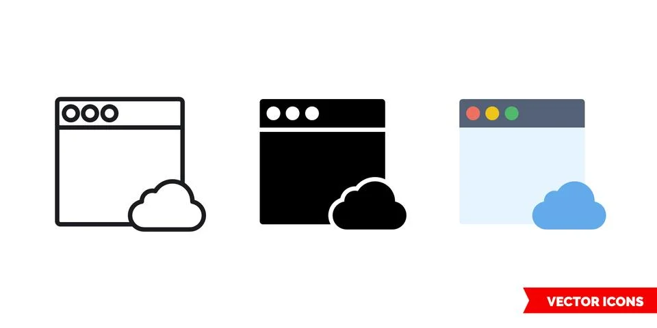 Browser cloud icon of 3 types. Isolated vector sign symbol. Stock Illustration