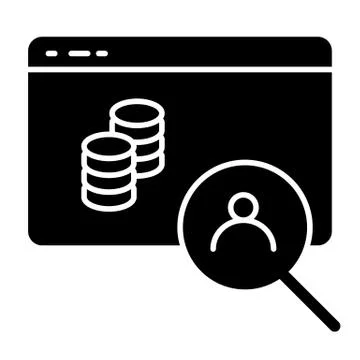 Browser, coins with search solid icon. User and money vector illustration Stockillustratie