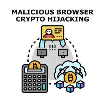 Browser crypto hijacking malware stealing cryptocurrency concept Stock Illustration