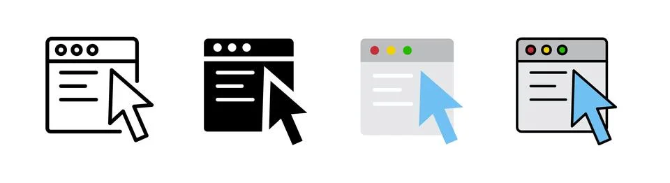 Browser cursor icon set, clicking icon. Outlined editable stroke, flat glyp.. Stock Illustration