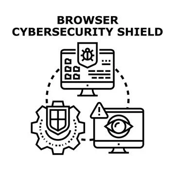 Browser cybersecurity shield protecting system from online threats Illustrazione stock