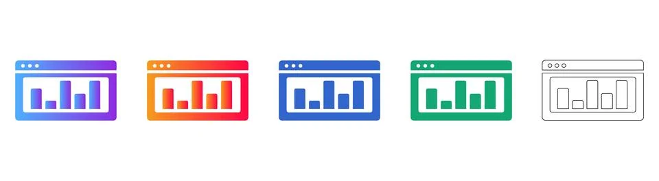 Browser Data Reporting Icons Stock Illustration