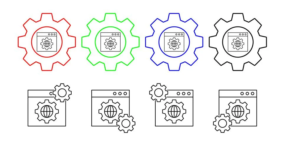 Browser, gear, global, seo vector icon in gear set illustration for ui and ux Stock Illustration