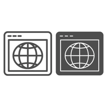Browser with globe line and glyph icon. Web page with planet vector illustration Illustrazione stock