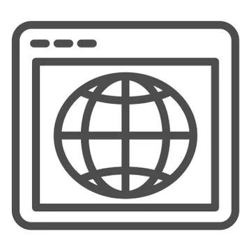 Browser with globe line icon. Web page with planet vector illustration isolated Stock Illustration