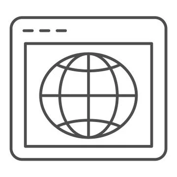 Browser with globe thin line icon. Web page with planet vector illustration Illustrazione stock