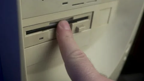 Browser Hijacker Virus on Floppy Diskette, Inserting In PC Computer Drive, Stock Footage 180405269