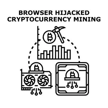 Browser hijacking cryptocurrency mining digital illegal activity Stock Illustration