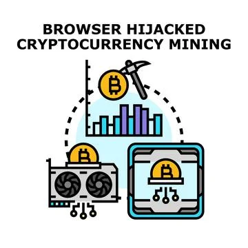 Browser hijacking cryptocurrency mining digital illegal activity Stock Illustration