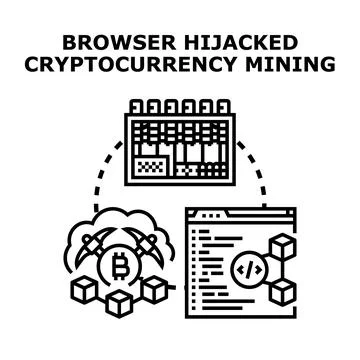 Browser hijacking for illicit cryptocurrency mining process Illustrazione stock