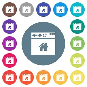 Browser home page flat white icons on round color backgrounds Stock Illustration