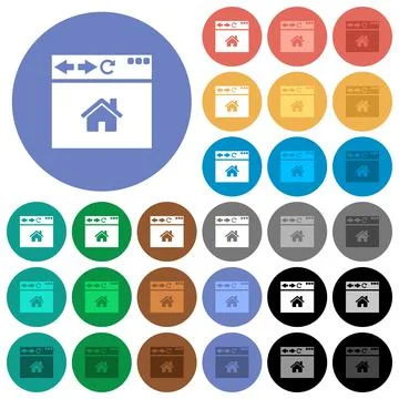 Browser home page round flat multi colored icons Illustrazione stock