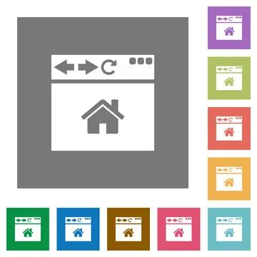 Browser home page square flat icons Stock Illustration