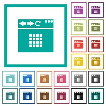 Browser homescreen flat color icons with quadrant frames Stock Illustration