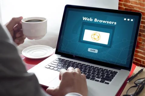 Browser http man use computer Web Browsers Online Networking Connection Techn Foto stock