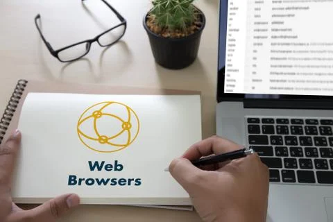 Browser http man use computer Web Browsers Online Networking Connection Techn Foto stock