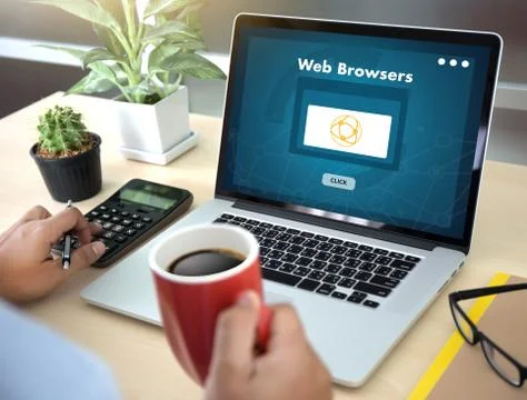 Browser http man use computer Web Browsers Online Networking Connection Techn 스톡 사진