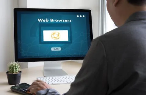 Browser http man use computer Web Browsers Online Networking Connection Techn Foto stock