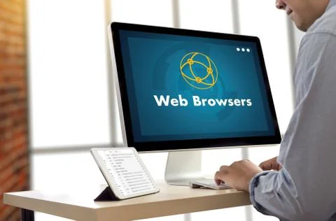 Browser http man use computer Web Browsers Online Networking Connection Techn 스톡 사진