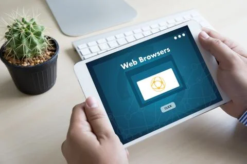 Browser http man use computer Web Browsers Online Networking Connection Techn Foto stock