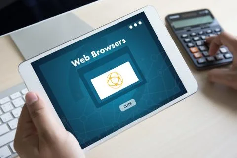 Browser http man use computer Web Browsers Online Networking Connection Techn Foto stock