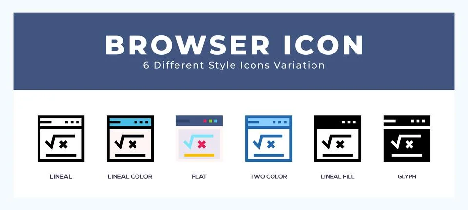 Browser icon set with different styles. Vector illustration. Stock Illustration