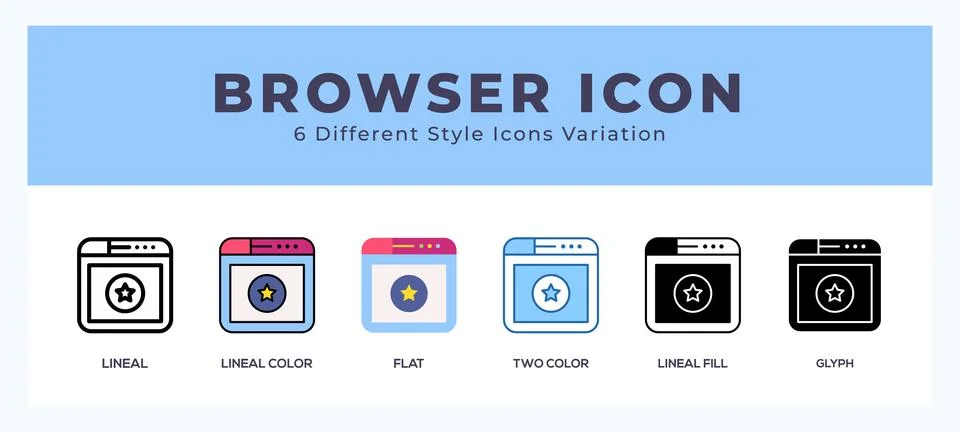 Browser icon set with different styles. Icons designed in filled. outline. .. Illustrazione stock